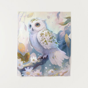 Owl Bird Portrait Animal Painting Wildlife Forest Wandteppich