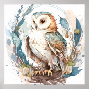 Owl Bird Portrait Animal Painting Wildlife Outdoor Poster