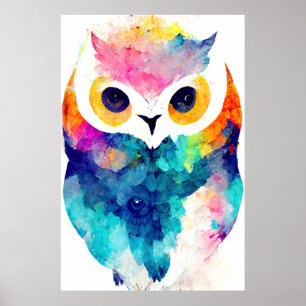 Owl Bird Wild Nature Animal Color Art Malerei Poster