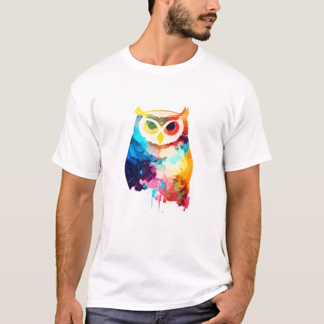 Owl Bird Wild Nature Animal Colors Paint T-Shirt (Vorderseite)