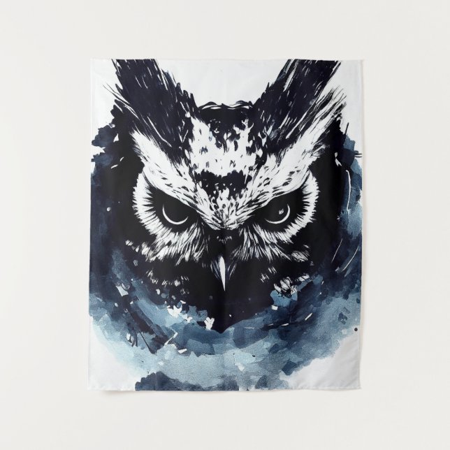 Owl Bird Wild Nature Free Spirit Pinselstrich Wandteppich (Vorderseite)
