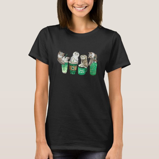 Owl Birds Shamrock lucky charm irish St Patricks D T-Shirt (Vorderseite)
