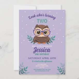 Owl Birthday Girls Hoot Brille Lila Einladung