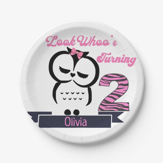 Owl Birthday Paper Plate Pappteller (Vorderseite)