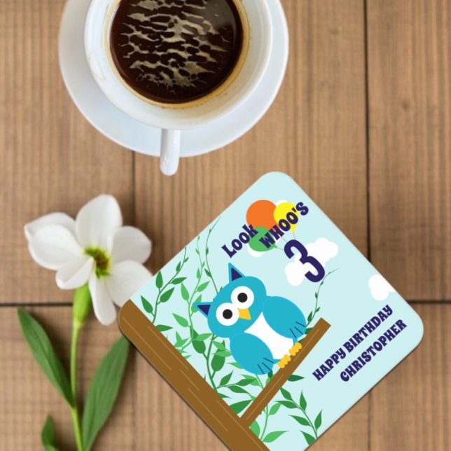 Owl Birthday Rechteckiger Pappuntersetzer (Von Creator hochgeladen)