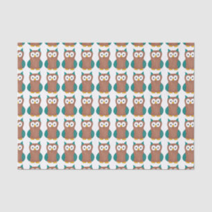 Owl Blue Brown Cartoon Owls Bird Print Geschenkart Seidenpapier