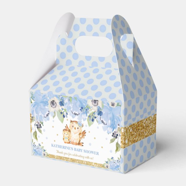 Owl Blue Floral Baby Dusche Danke Geschenkschachtel (Vorderseite)