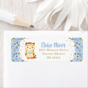 Owl Blue Floral Baby Shower Boy Geburtstagsadresse
