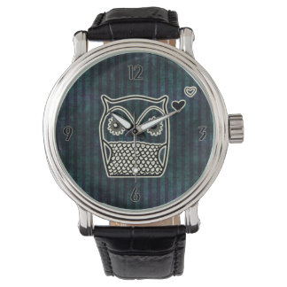 Owl Blue Grunge Lederriemen Armbanduhr