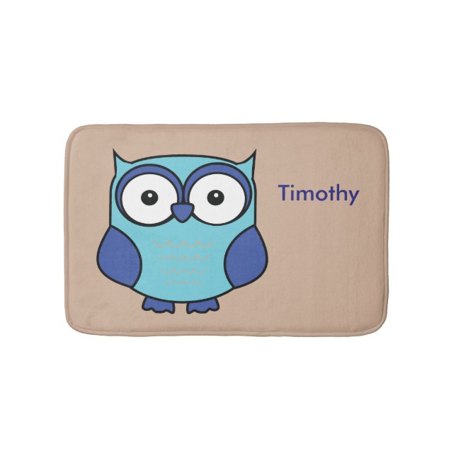 Owl Blue und Aqua Personalisiert Badematte (Vorderseite)