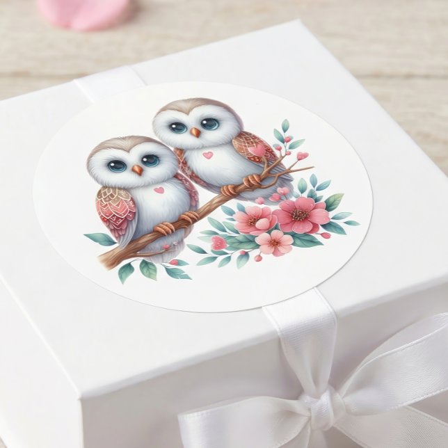 Owl Boho Rustic Country Woodland Wedding Runder Aufkleber (Von Creator hochgeladen)