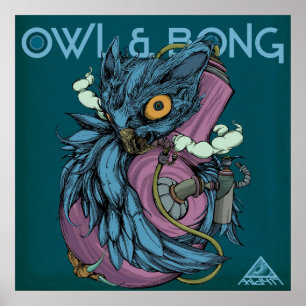 Owl & Bong (blau) POSTER