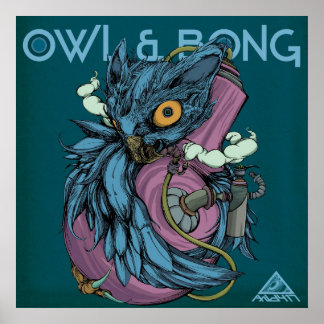 Owl & Bong (blau) POSTER