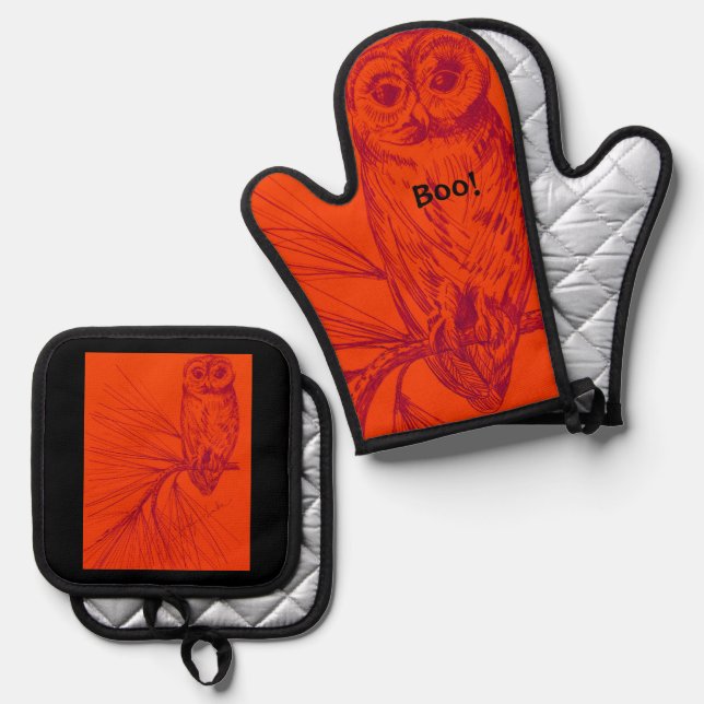 Owl Boo Trivet Ofenhandschuh & Topflappen-Set (Vorderseite/Rückseite)