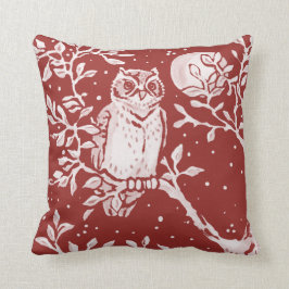 Owl Brick Red Woodland Moon Nature Kissen