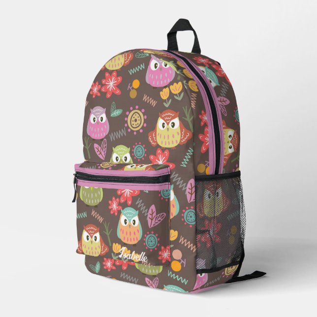 Owl Brown Bedruckter Rucksack (Rückseitige Ecke Rechts)