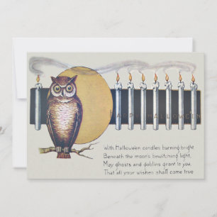 Owl Candles Full Moon Vintag Halloween Karte