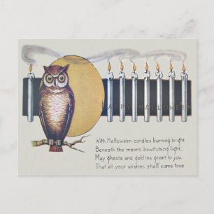 Owl Candles Full Moon Vintag Halloween Postkarte