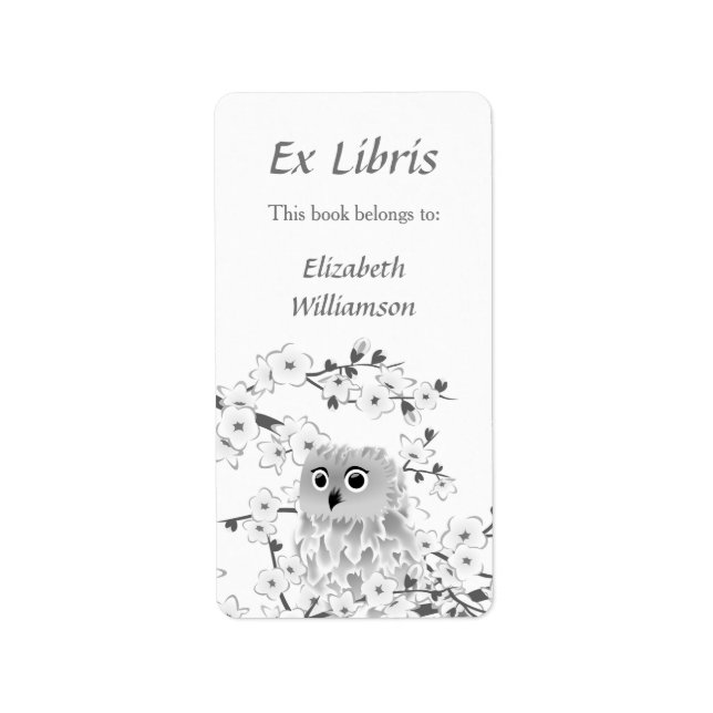 Owl Cherry Blossom Ex Libris Name Buchzeichen hinz Adressaufkleber (Vorne)