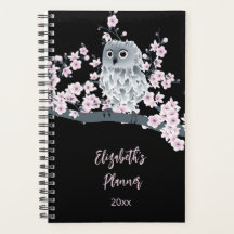 Owl Cherry Blossom Pink Black | Name/Jahr hinzufüg