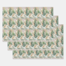 Owl Chrismas Wrapping Paper Flat Sheet Set of 3 Geschenkpapier Set