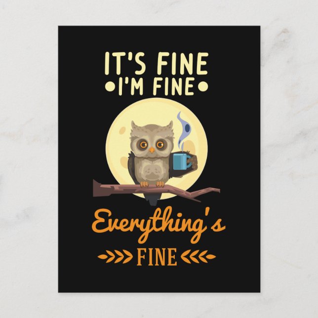 Owl Coffee Morgens Crazy Bird Postkarte (Vorderseite)