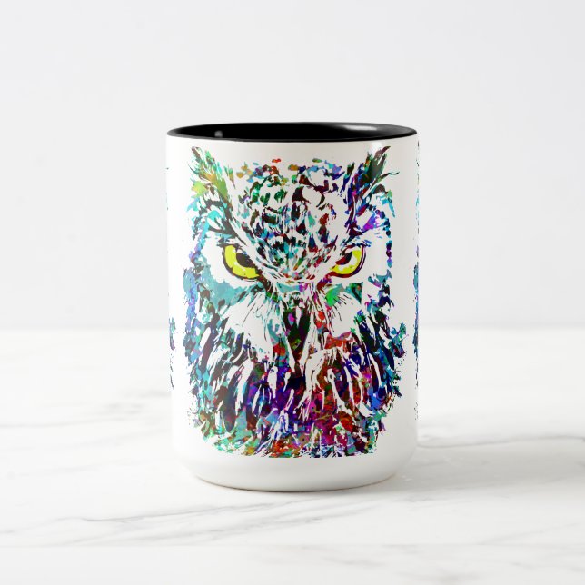 Owl Coffee Tasse | Farbiges Schaf | Abstrakter Wür (Mittel)