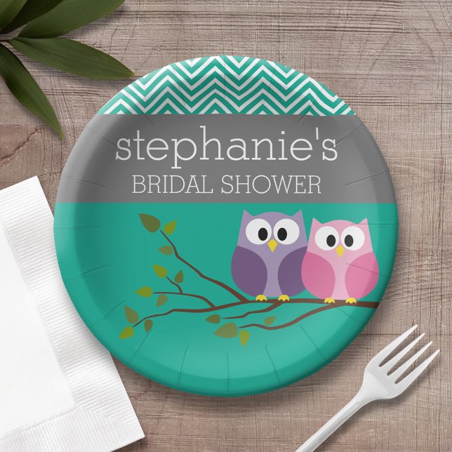 Owl Couple auf Verzweigung Brautparty Favoriten Pappteller (Custom bridal shower plates)