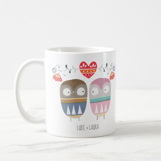 Owl Couple Fun Grafikkunst Geschenk Individuelle N Kaffeetasse (Links)