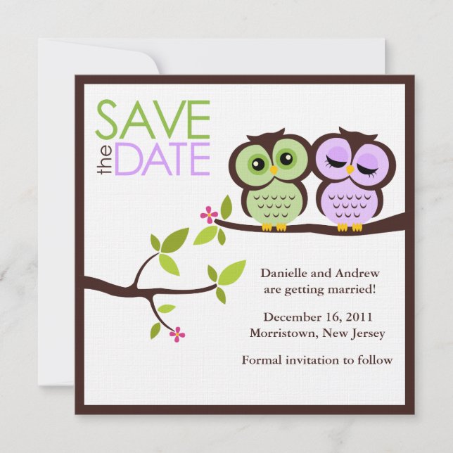 Owl Couple Wedding Save the Date (Vorderseite)
