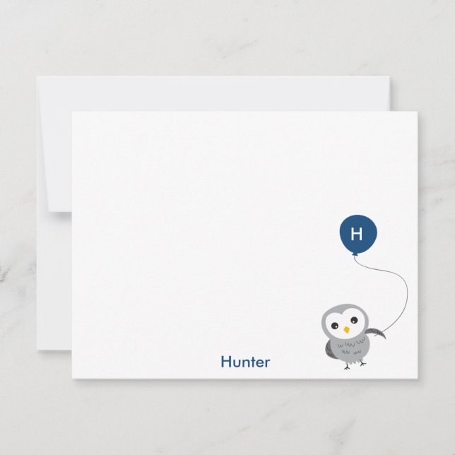Owl Custom Vielen Dank Hinweis, Grau und Navy Blau Dankeskarte (Vorderseite)