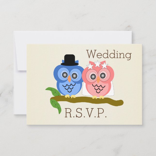Owl Design Champagne farbig Wedding RSVP (Vorderseite)
