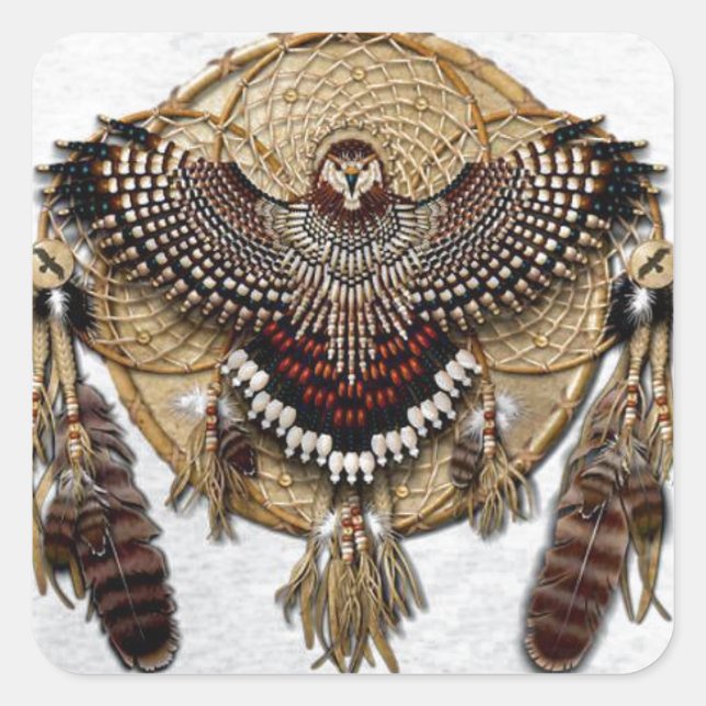 Owl Dream Catcher Quadratischer Aufkleber (Vorderseite)