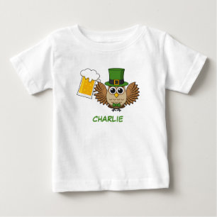 Owl Drinking Beer St Patrick's Day Personalisier Baby T-shirt