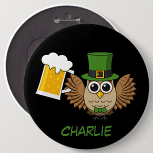 Owl Drinking Beer St Patrick's Day Personalisier Button