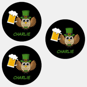 Owl Drinking Beer St Patrick's Day Personalisier Etiketten