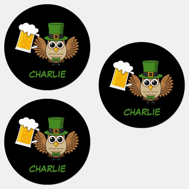 Owl Drinking Beer St Patrick's Day | Personalisier Etiketten (Gruppe)