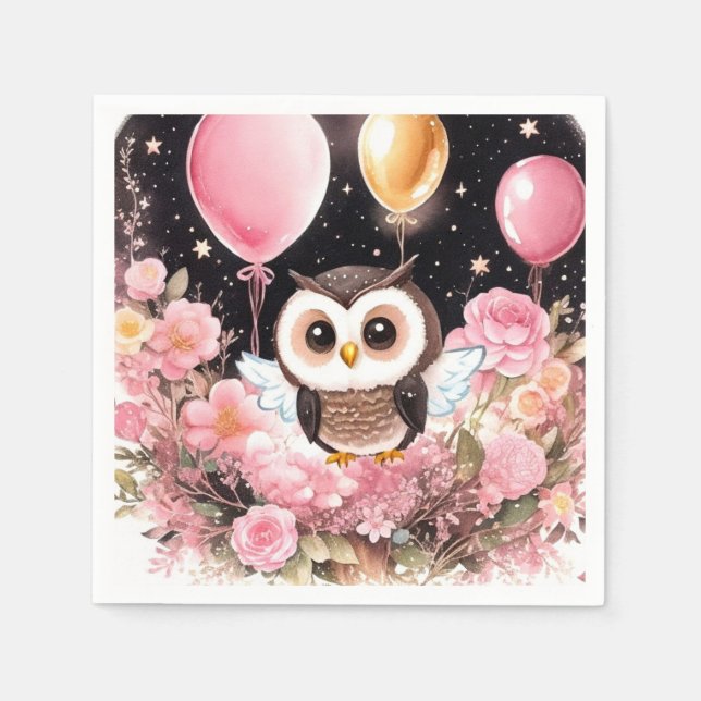 Owl Erster Geburtstag Napkins Serviette (Vorderseite)