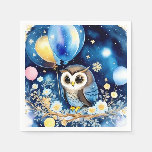 Owl Erster Geburtstag Napkins Serviette (Vorderseite)