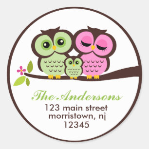 Owl Family Address Labels Runder Aufkleber