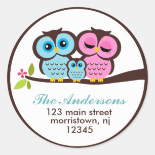 Owl Family Address Labels Runder Aufkleber