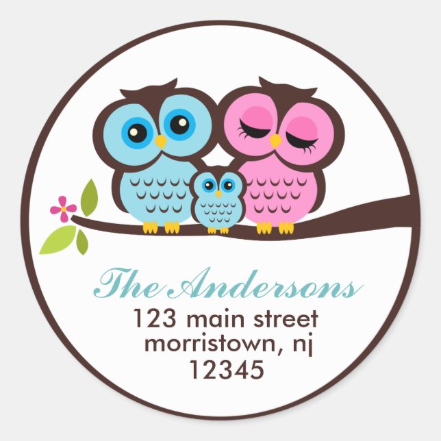 Owl Family Address Labels Runder Aufkleber (Vorderseite)