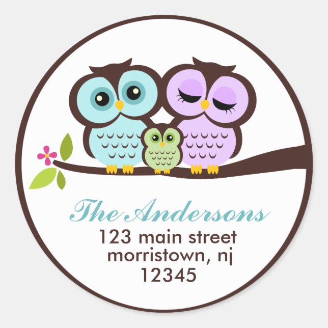 Owl Family Address Labels Runder Aufkleber (Vorderseite)