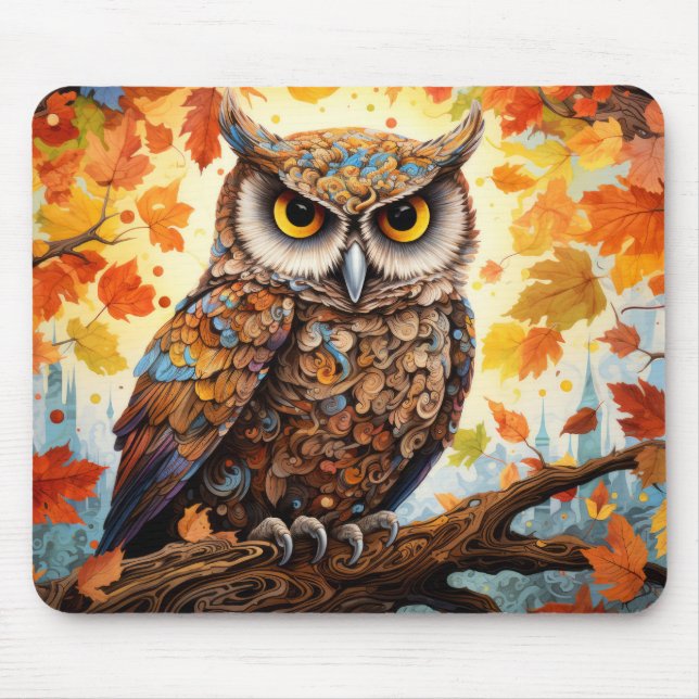 Owl farbiges Tier Verzauberung Abstrakt Mousepad (Vorne)