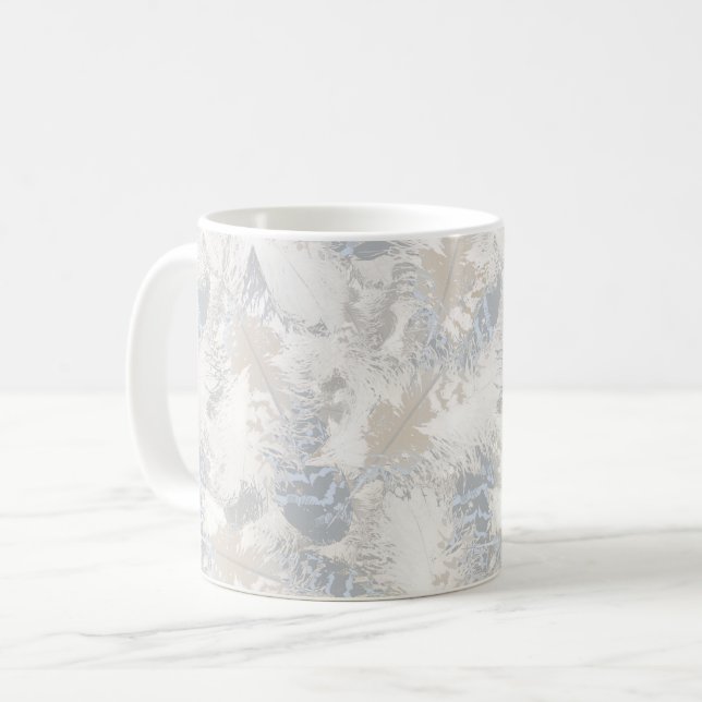 owl Feathers, gray, beige and blue, bird, light,  Kaffeetasse (Vorderseite Links)