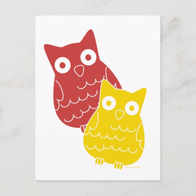 Owl Fellows of Red One of Yellow Postkarte (Vorderseite)