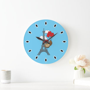 Owl Flying with Heart Balloons in Paris Große Wanduhr