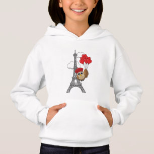 Owl Flying with Heart Balloons in Paris Hoodie