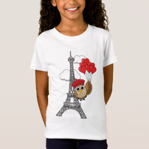 Owl Flying with Heart Balloons in Paris T-Shirt