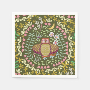 Owl Folk Green Serviette